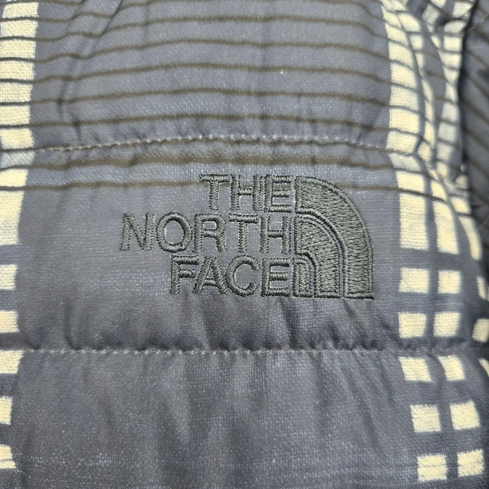 Rare The North Face Mens S V-Neck Snap Puffer Down Jacket NF0A2TAJ Navy White